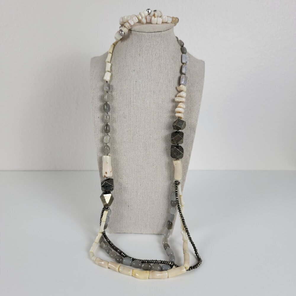 J. Jill Multicolor Pearl MOP Coral Agate Multi Strand Necklace & 2-Bracelets Set